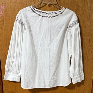 Madewell White Blouse with Black Embroidery